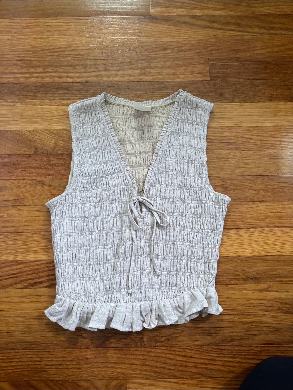 Abercrombie & Fitch Cream Smocked Tie-Front Ruffle Tank